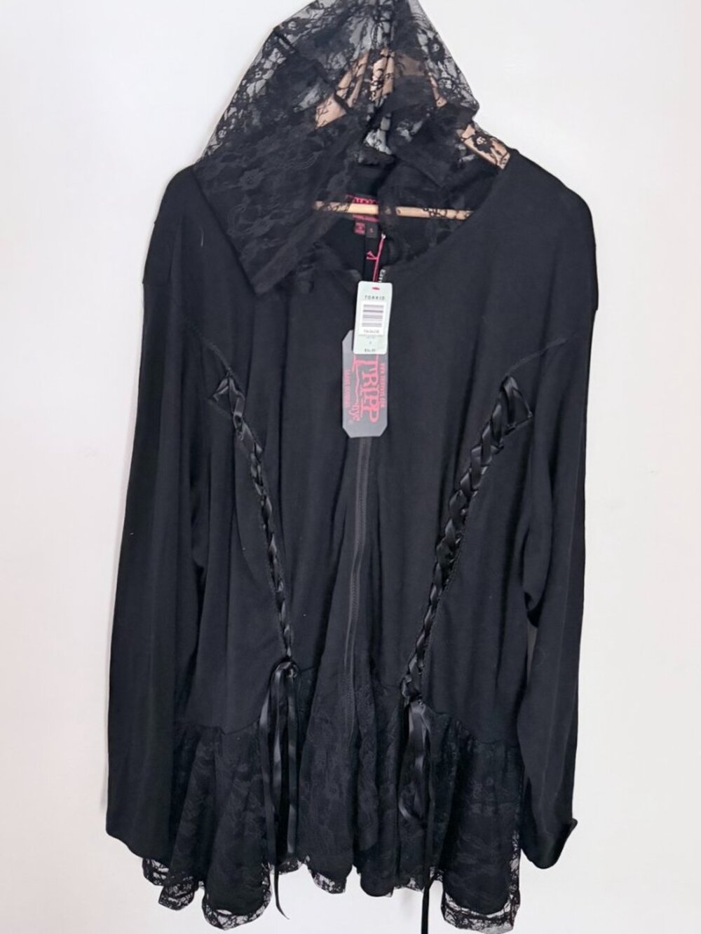Torrid Tripp NYC Black Lace Hooded Zip Jacket Size 5 NWT Gothic Plus Size